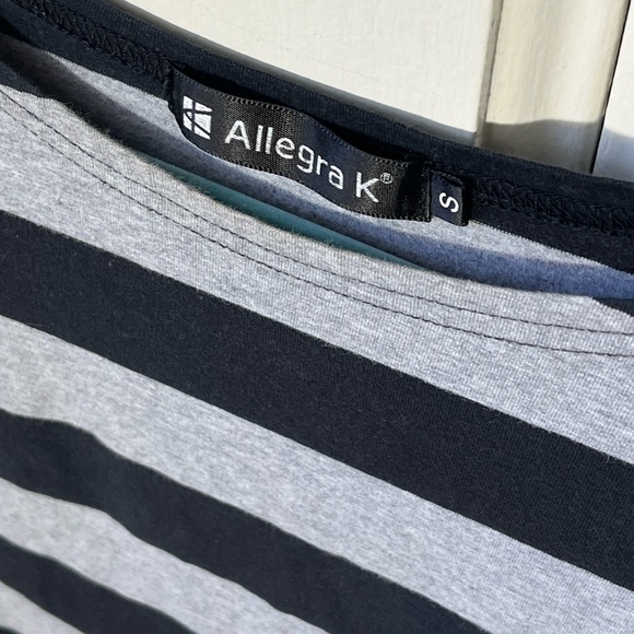 Allegra K Womens Small Black and Gray Striped Boat Neck 3/4 Sleeve Slim Fit Top - Picture 3 of 5